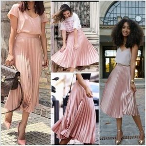 Zara pleated pink midi skirt small